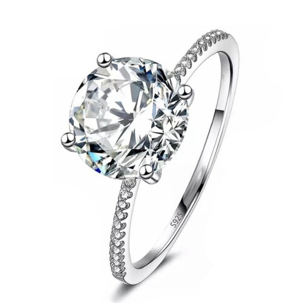 Round CZ Engagement Ring, CZ Diamond Wedding Ring, Solitaire Promise Bling Ring